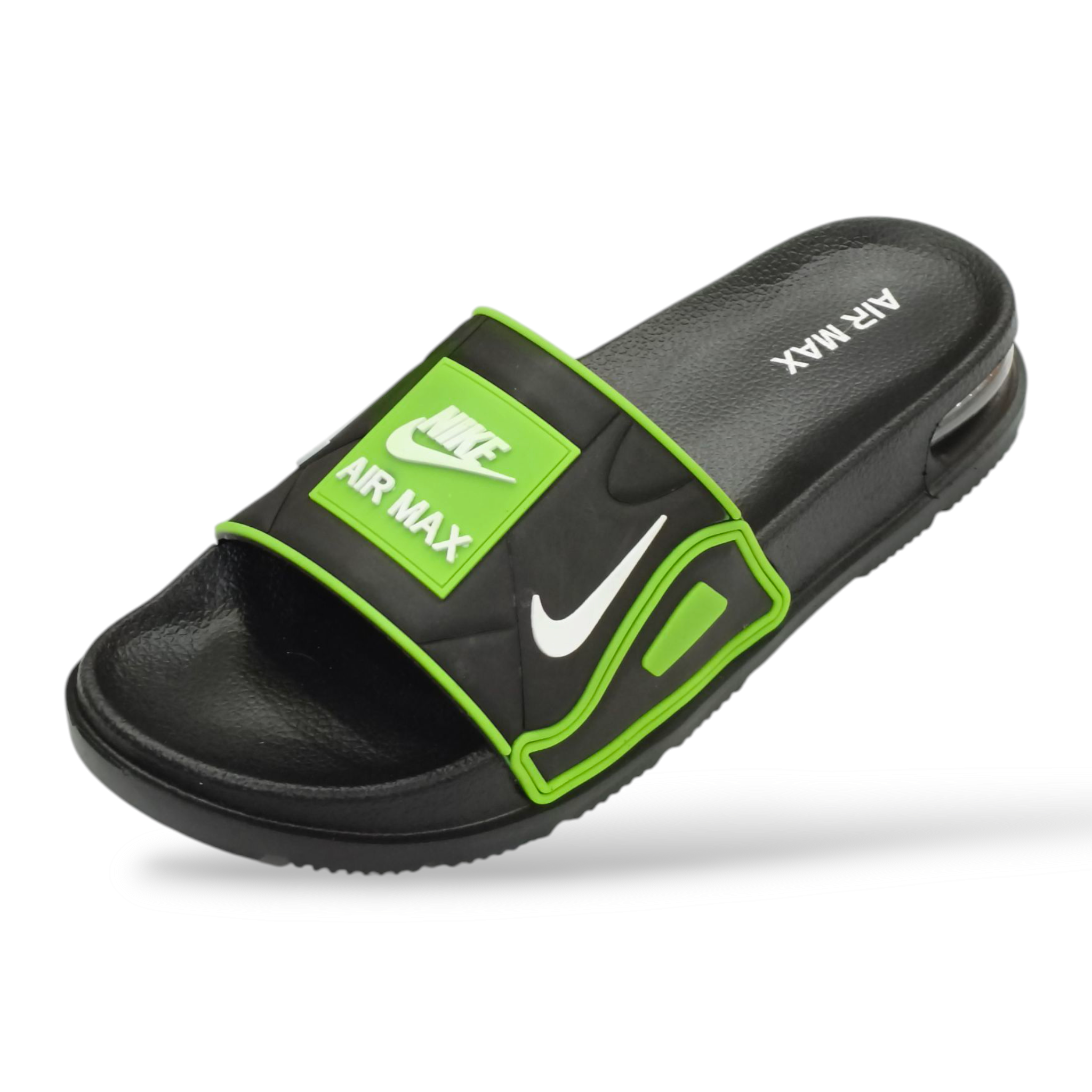 nike slippers black and green